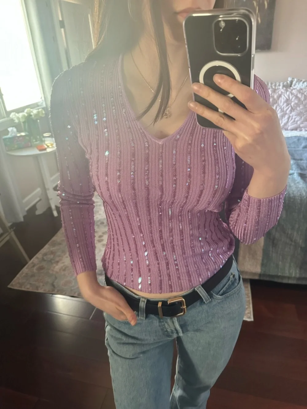 Cyrus Lavender Ribbed Sequin Top - Picture 5 of 5